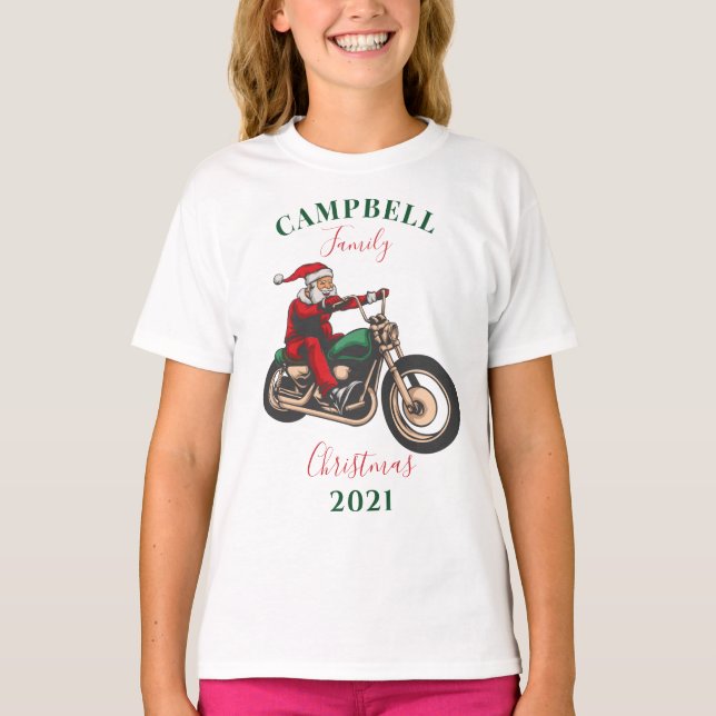 Camiseta Família de motociclistas natalinos personalizada (Frente)
