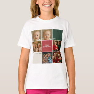 Camiseta Família de Natal em colagem vermelha Sage bege mod