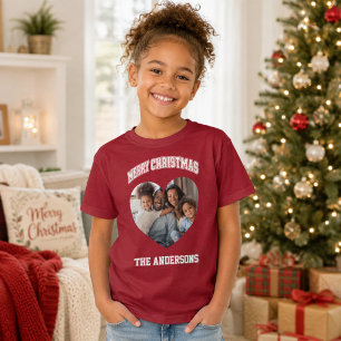 Camiseta Família de Natal em vermelho foto coração nome men