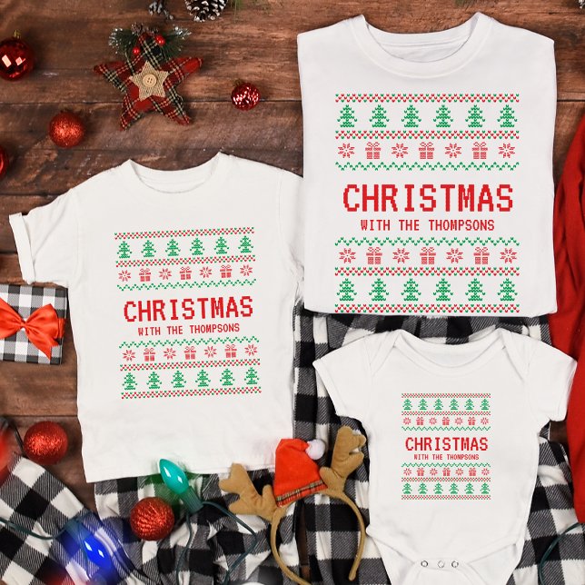 Camiseta Família de Natal Feia e Engraçada Personalizada (Criador carregado)