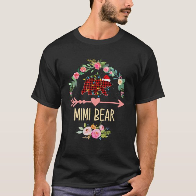 Camiseta Família de Natal Mimi Bear Xmas Pajama Red Xadrez  (Frente)