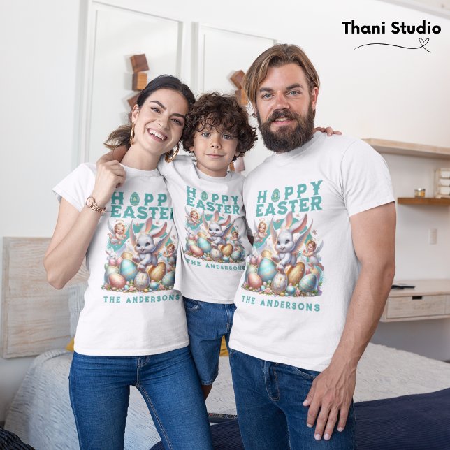 Camiseta Família de Nomes Personalizáveis de Coelhinhos de  (Criador carregado)