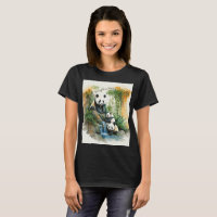 Camiseta Família de Panda Fofa na Floresta de Bamb