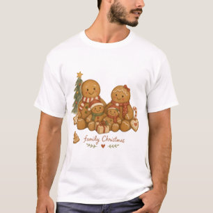 Camiseta Família de Pão de Mel com Árvore de Natal Aquarela