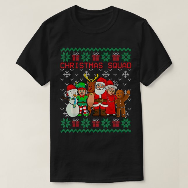 Camiseta Família de Papais noeis no Quadrado Natal Correspo (Frente do Design)