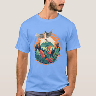 Camiseta Família de Pássaros Tropicais e Cena Solar