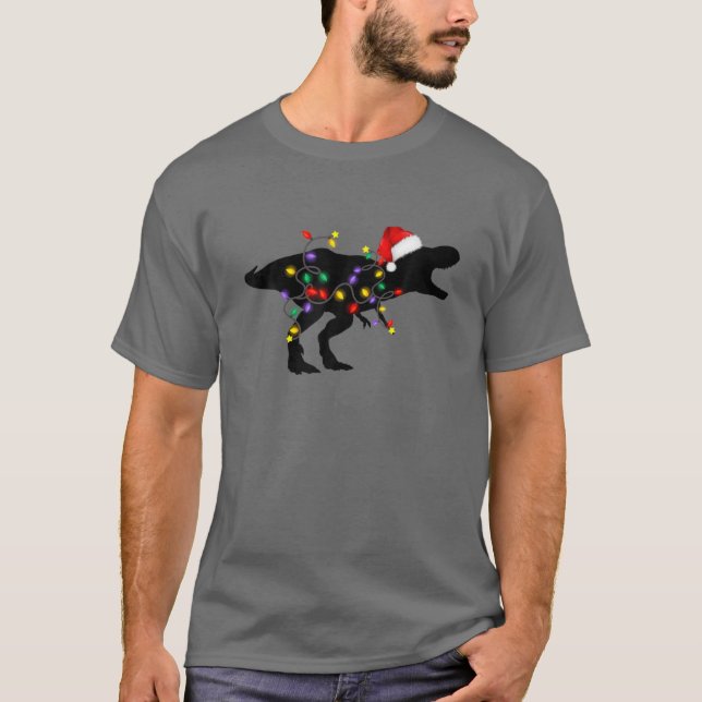 Camiseta Família de pijamas de Natal do Dinossauro T Rex Xm (Frente)