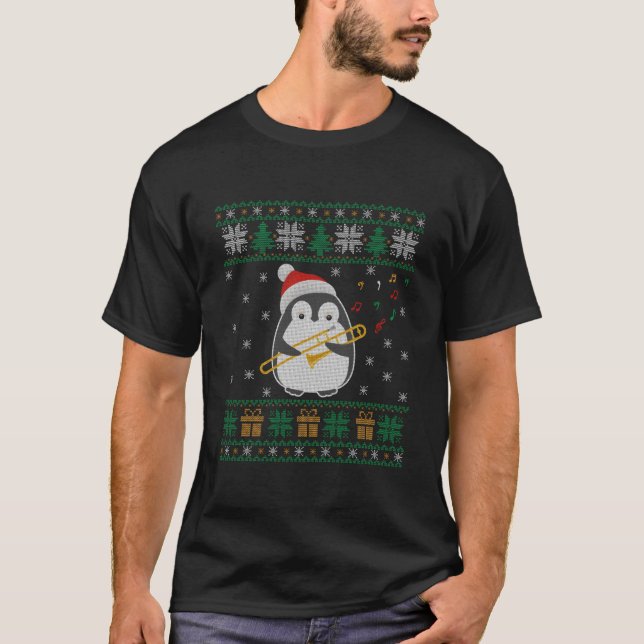 Camiseta Família de Pinguim Feio com Trombone (Frente)