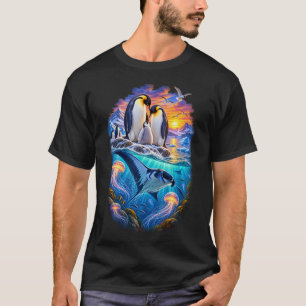Camiseta Família de Pinguim Imperador Pôr do Sol – Oceano A