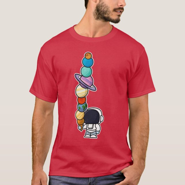 Camiseta Família de Planetas Astronautas Eating Sorvete (Frente)