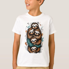 Camiseta Família de Preguiça Fofa Enfileirada – Desenho Eng