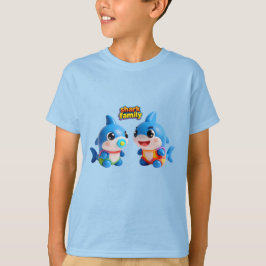 Camiseta Família de Tubarão Fofa Personagem de Desenho 3D E