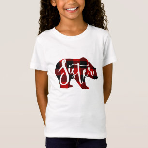 Camiseta Família de Xadrez de Búfalo Vermelho Rústico da Ur