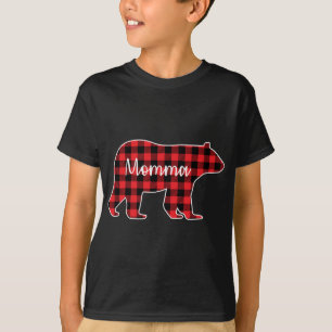 Camiseta Família de Xadrezes Vermelhas Mamãe Ursa Correspon