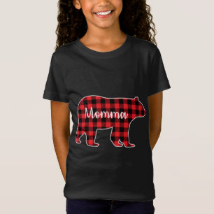 Camiseta Família de Xadrezes Vermelhas Mamãe Ursa Correspon