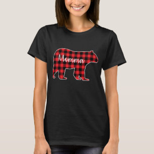 Camiseta Família de Xadrezes Vermelhas Mamãe Ursa Correspon