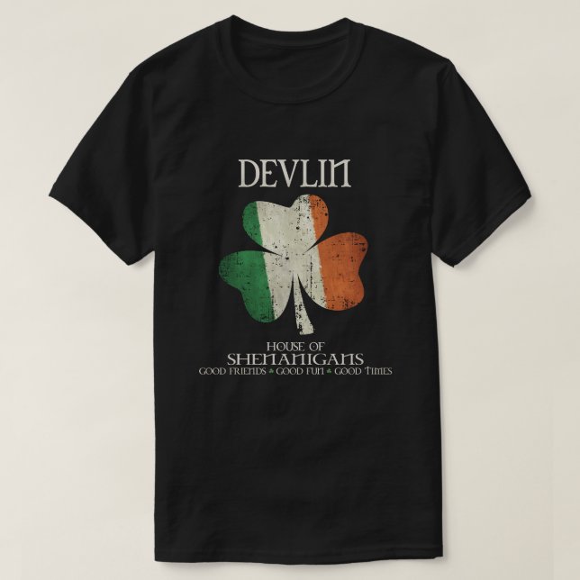 Camiseta Família Devlin sobrenome Irlanda (Frente do Design)