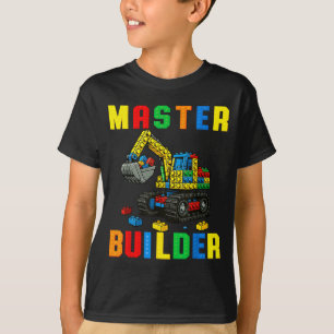 Camiseta Família Divertida Construtor Mestre Blocos de Cons