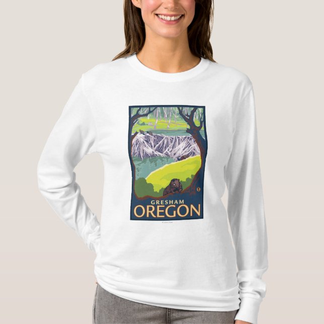 Camiseta Família do castor - Gresham, Oregon (Frente)