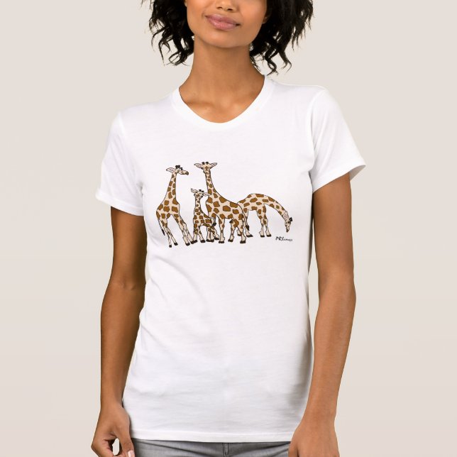 Camiseta Família do girafa no Tshirt de Brown e da mulher (Frente)