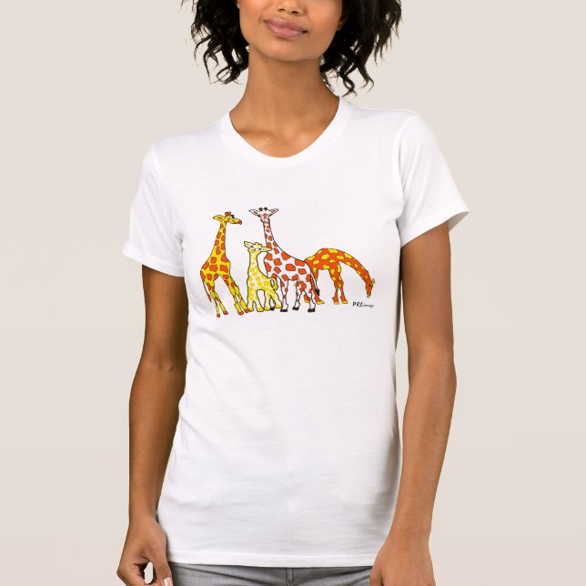 Camiseta Família do girafa no Tshirt de mulher alaranjada e (Frente)