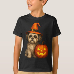 Camiseta Família do Shih Tzu no Traje de Abóbora de Hallowe