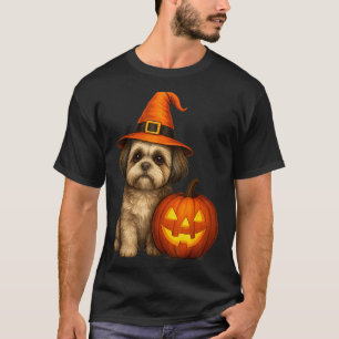 Camiseta Família do Shih Tzu no traje de abóbora de Hallowe