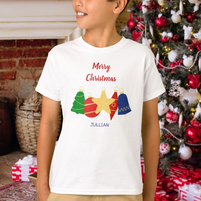 Camiseta Família Elegante de Enfeites de natal Retro (Personalized Christmas ornaments tshirt for boys)