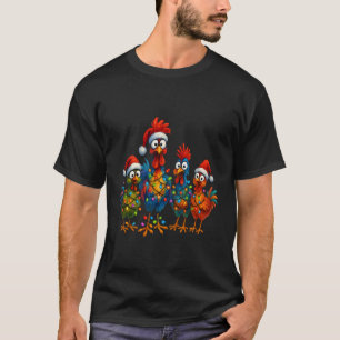 Camiseta Família Engraçada de Frango de Natal com Chapéus d