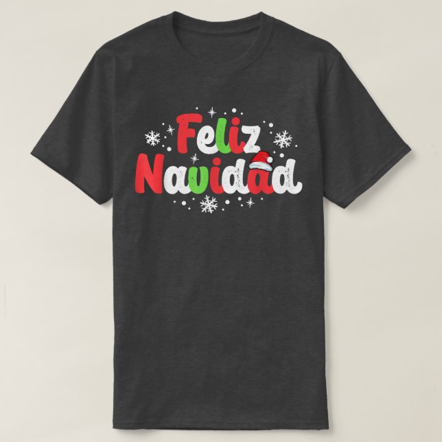 Camiseta Família Feliz Navidad Matching Natal Espanhol (Frente do Design)