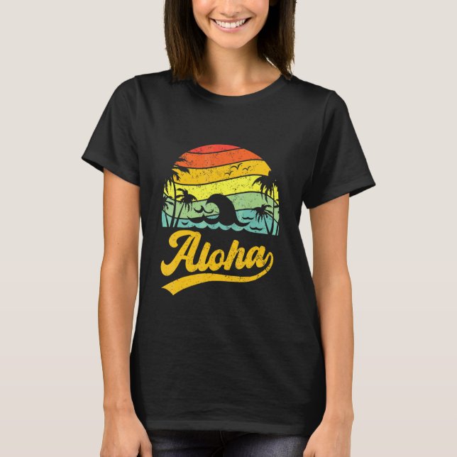 Camiseta Família Funny Aloha Hawaii Palm Tree Beach Vacatio (Frente)