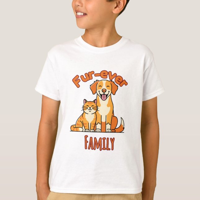 Camiseta Família Fur‑ever – Gato Fofo e Cachorro para Pais  (Frente)