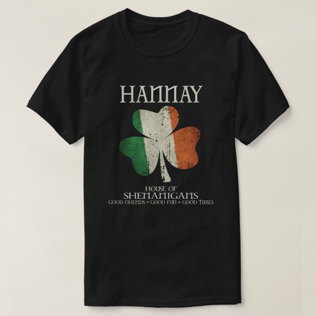Camiseta Família Hannay sobrenome Irlanda Casa irlandesa (Frente do Design)