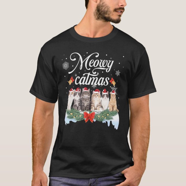 Camiseta Família Meowy Catmas Correspondendo Pijama de Nata (Frente)