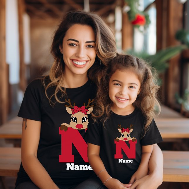 Camiseta Família Monograma Bonita De Natal Personalizada Co (Criador carregado)