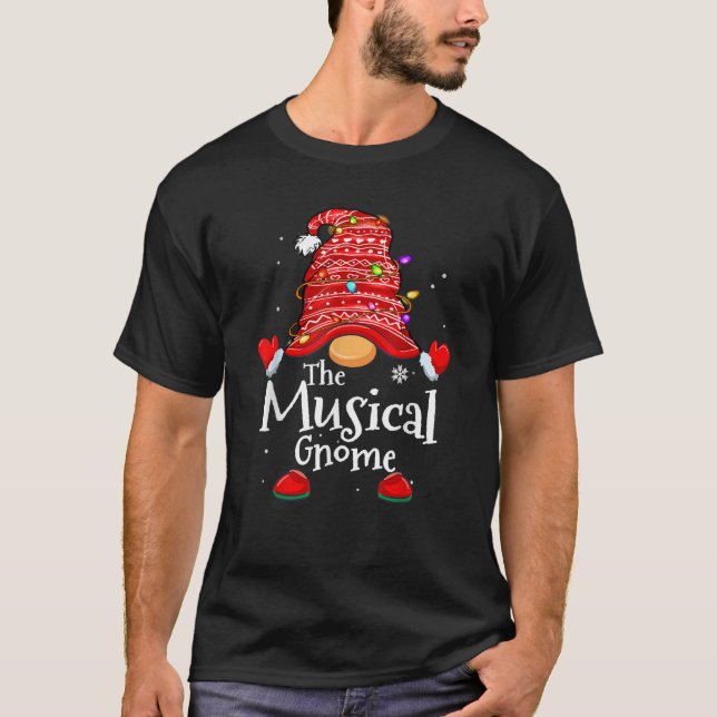 Camiseta Família Musical Gnomo Xmas Correspondendo Engraçad (Frente)
