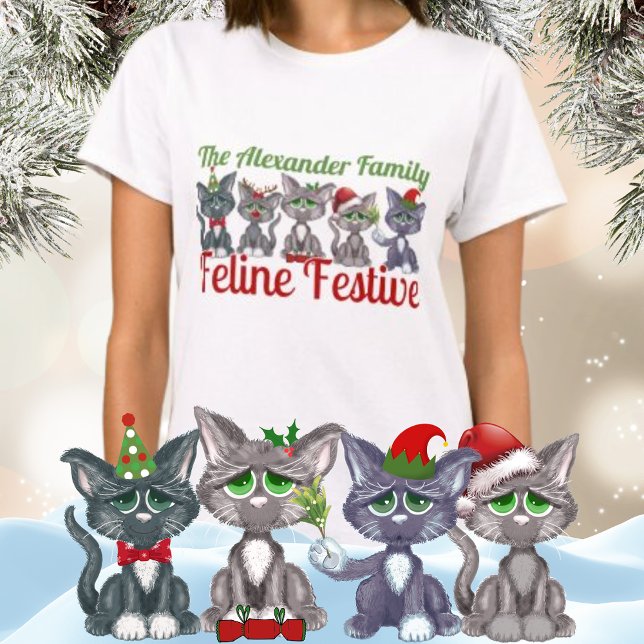 Camiseta Família Natal Gato Felino Festivo (This cute 'feline festive' family design will make you all smile this Christmas!)