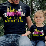 Camiseta Família Neon Glow Pink Vamos Pawte Cute Cats<br><div class="desc">Design de "Paw-ty" amarelo-claro e cor-de-rosa com gatinhos de desenho animado bonitos,  texto personalizado para a festa de aniversário de uma menina.</div>