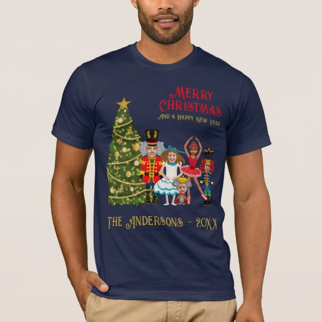 Camiseta Família Nutcracker de Cinco Felizes Felizes Natal (Frente)