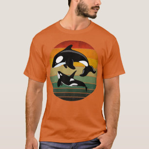 Camiseta Família Orca Vintage Retro Art Killer Whales Famil