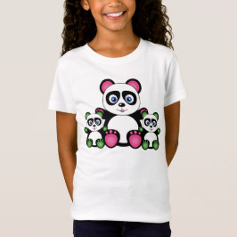 Camiseta Família Panda Bonita Em Verde E Rosa