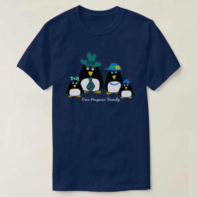 Camiseta Família Penguin Divertida de 4 T-Shirts de Natal (Frente do Design)