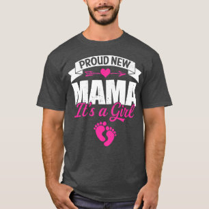 Camiseta Família Retro Orgulhosa Nova Mãe É uma Menina Sexo