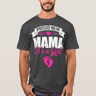 Camiseta Família Retro Orgulhosa Nova Mãe É uma Menina Sexo
