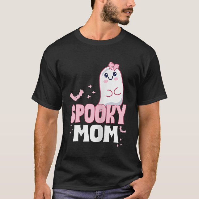 Camiseta Família Spooky Mãe, Fofo Branco Rosa, Ghost Boo Ha (Frente)