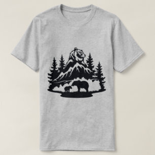 Camiseta Família Urso entre Pinheiros e Montanhas