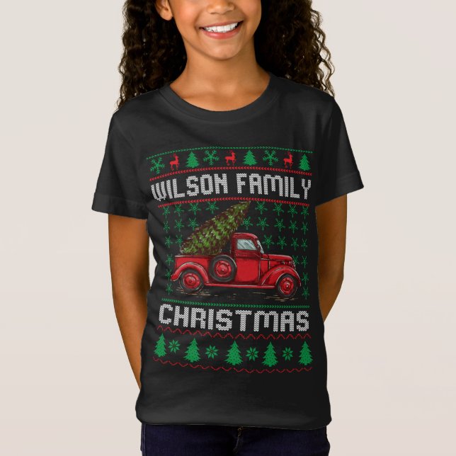 Camiseta Família Wilson Fez o Natal do Sweater Red Truck (Frente)