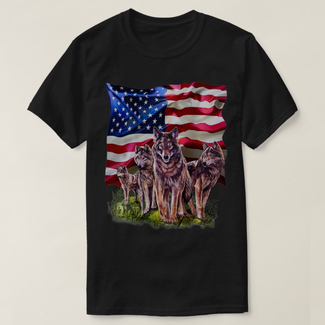 Camiseta Família Wolf com bandeira dos EUA (Frente do Design)
