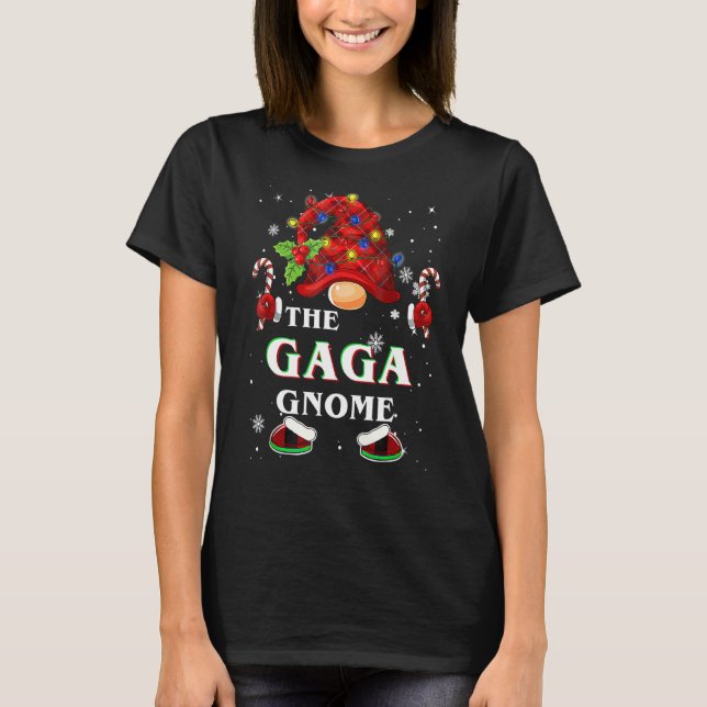 Camiseta Família Xmas Pajama Gaga Gnomos Xadrez Buffalo Mat (Frente)