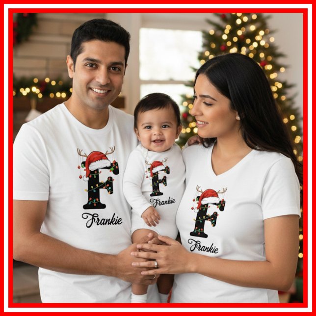 Camiseta Famílias Monogramas Antlers Santa Hat (Criador carregado)